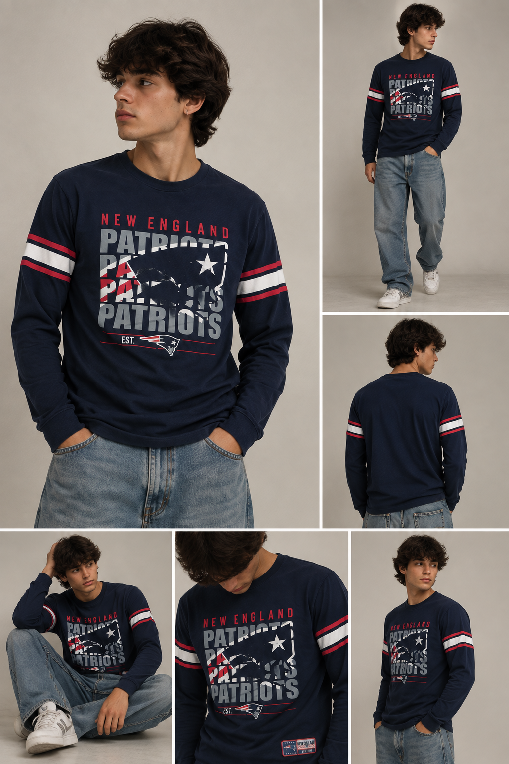 Maglia NFL New England Patriots Uomo L Blu Manica Lunga