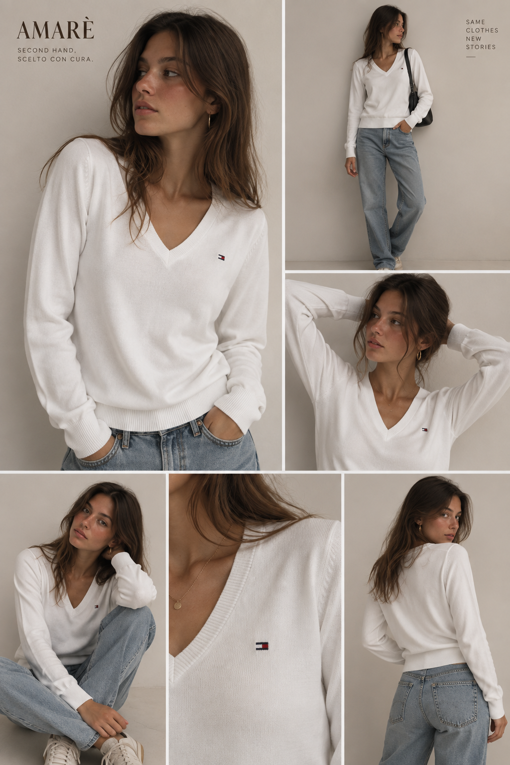 Maglioncino Tommy Hilfiger Donna S Bianco Scollo a V